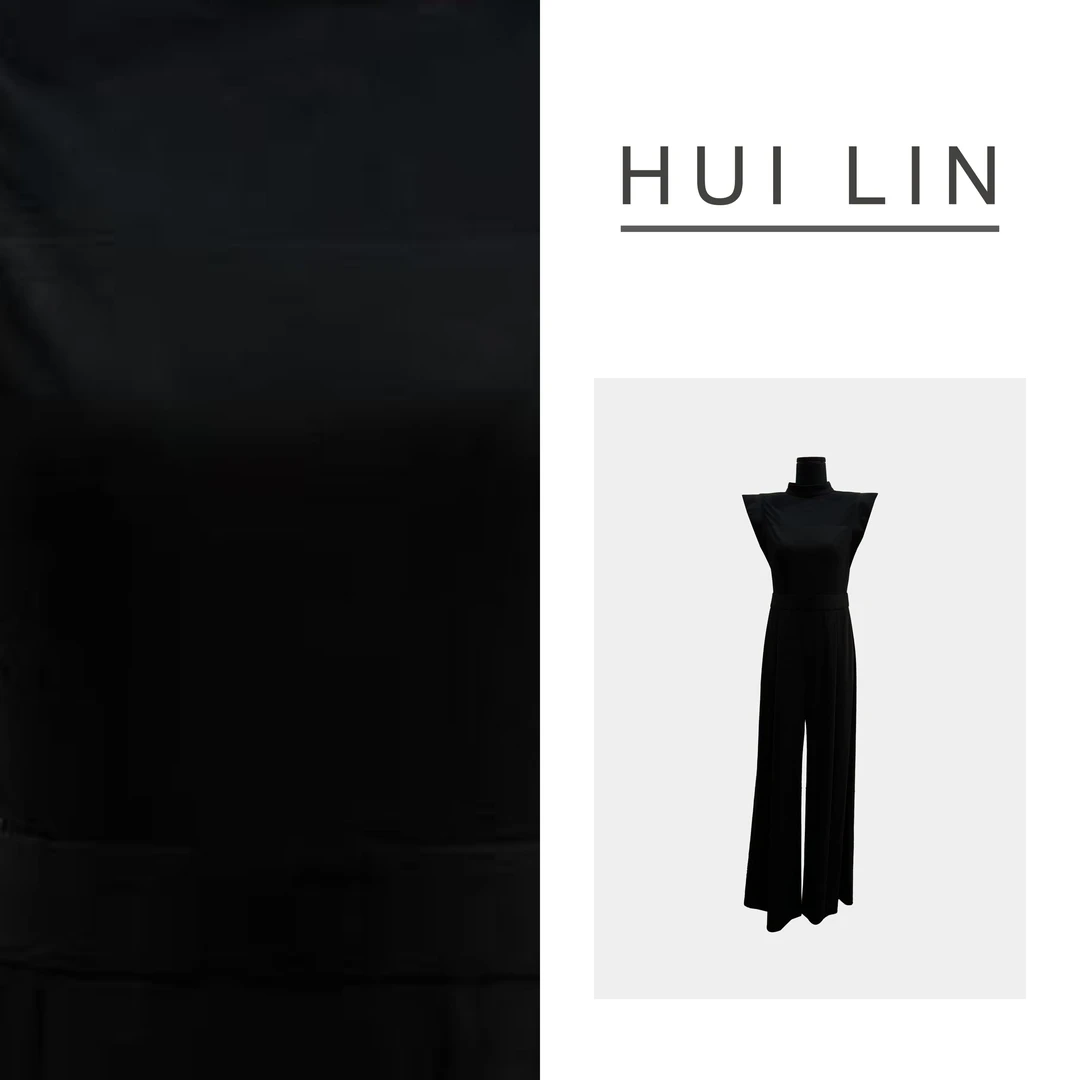 【夏季新款】气质高端黑色无袖拼接琉璃纱直筒连体裤【25542】