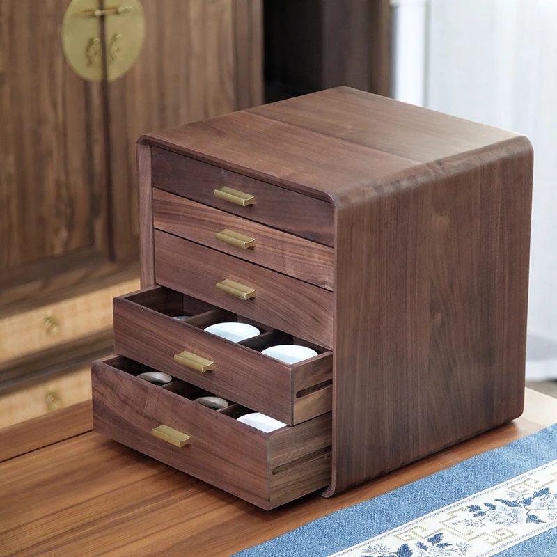 玄景新中式茶室牙科柜北美黑胡桃木实木首饰收纳盒榫卯卧房五抽柜