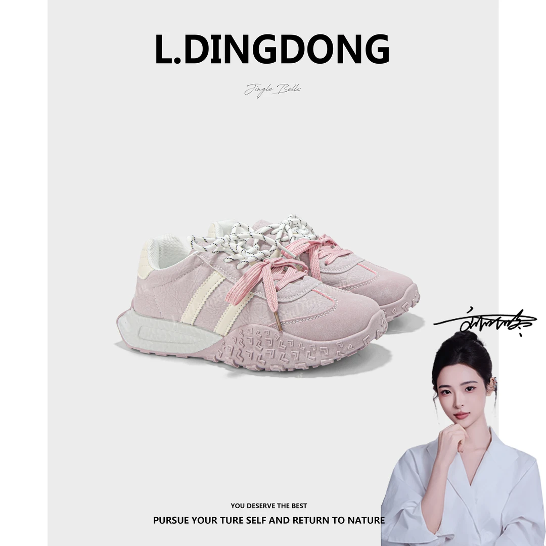 【刘叮咚女鞋】拼色厚底阿甘鞋2025年春季系带圆头德训鞋休闲鞋2330