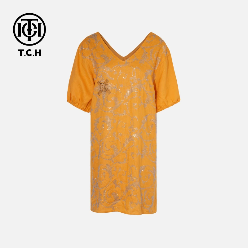 TCH私服烫钻工艺新时尚淑女百搭潮流连衣裙女T75B30E1087轻奢tch