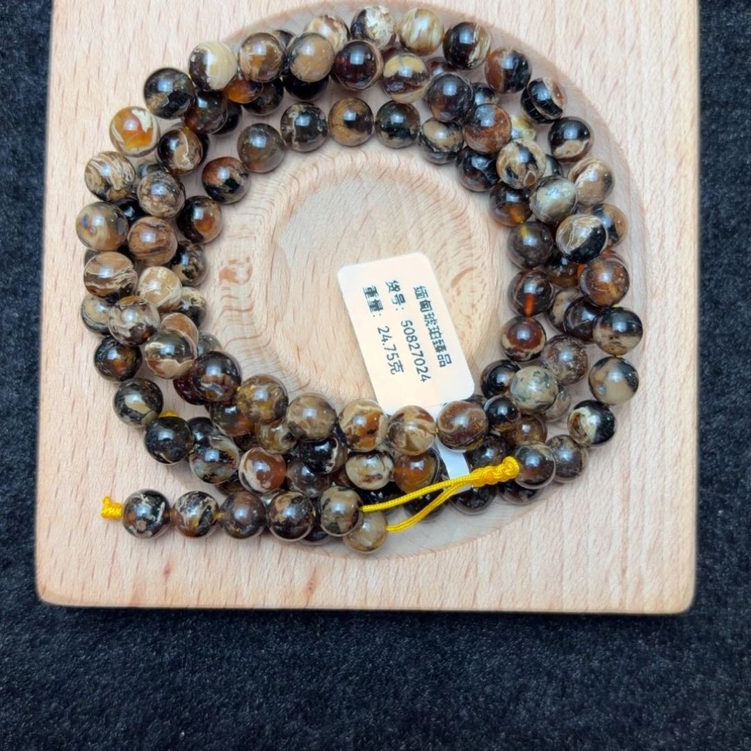 琥珀未镶嵌珠宝奇石7.2mm鬼脸妖花溶洞108