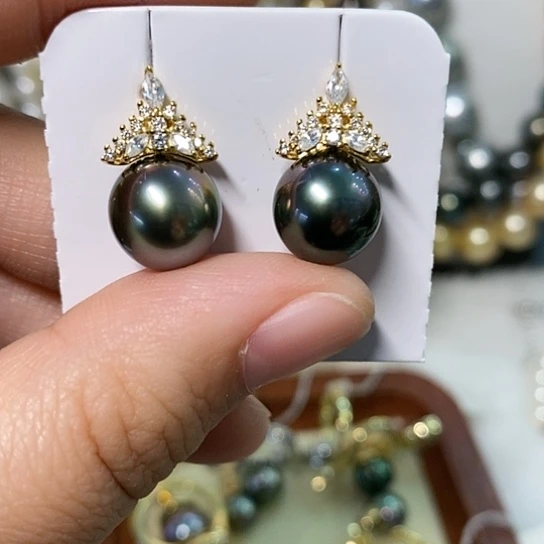 海水珍珠耳饰银S925镶嵌10-11