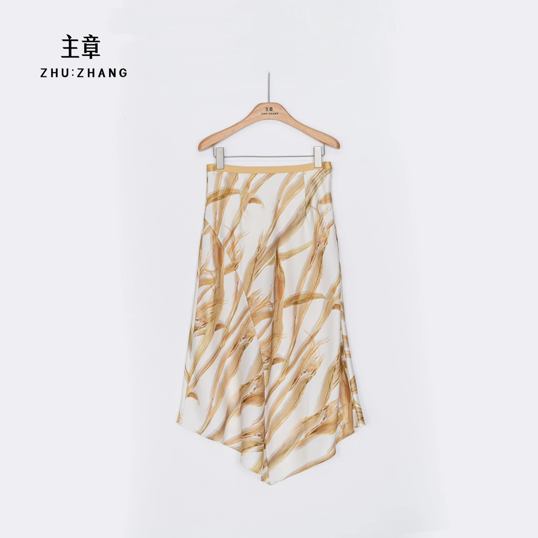 主章ZHUZHANG金稻纹印花不规则半身裙时尚气质ZGSS7337AN
