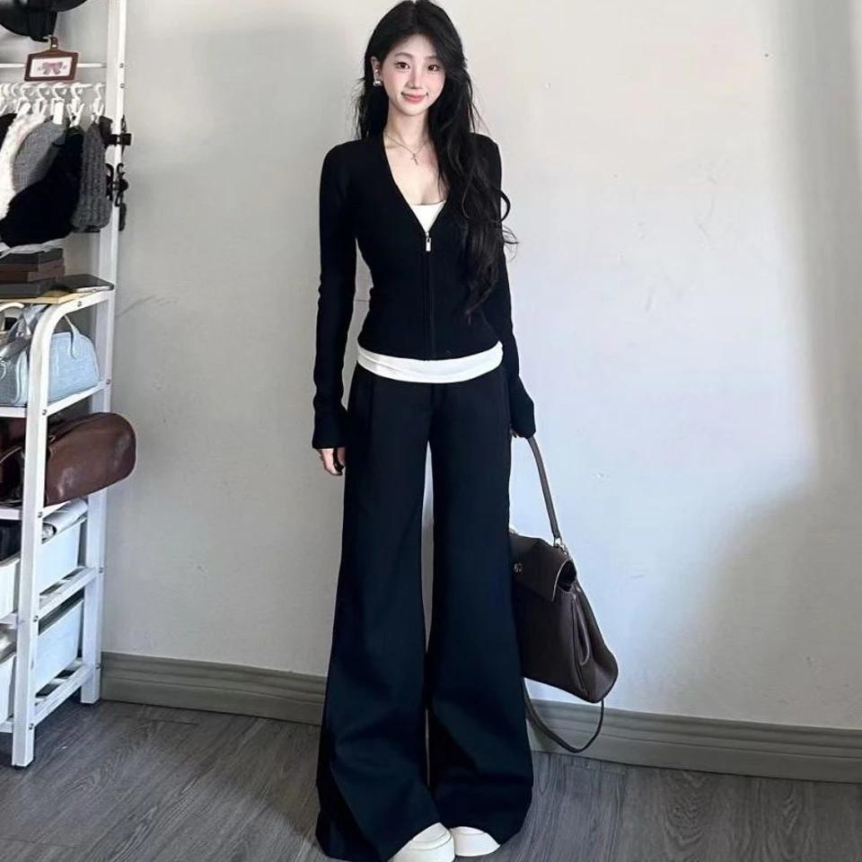 运动套装女秋季学生韩版宽松时尚黑色高级感显瘦卫衣新款两件套MM