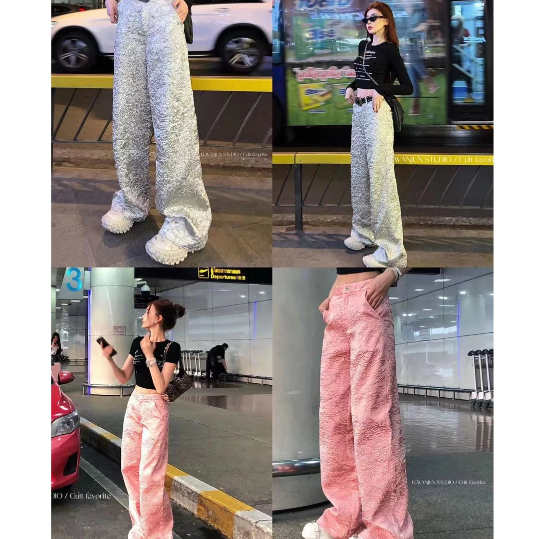 婉君【皱皱裤】新款设计感褶皱宽松休闲长裤LWJ24A1K145