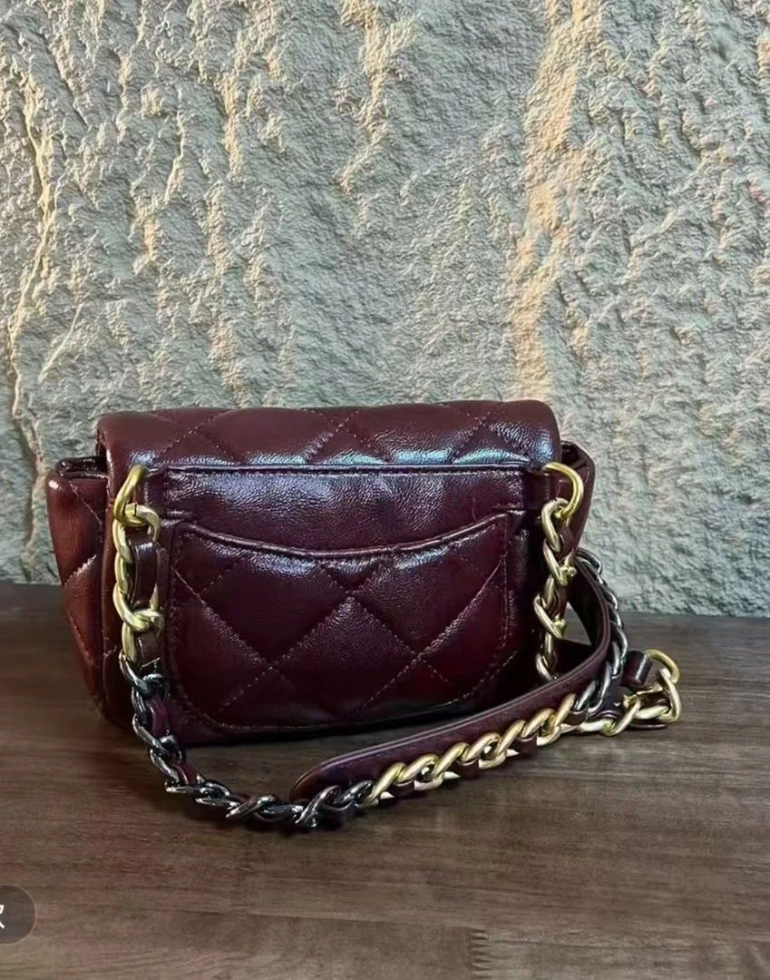 2025早春新款包包时尚黑色单肩菱格中古小香风1