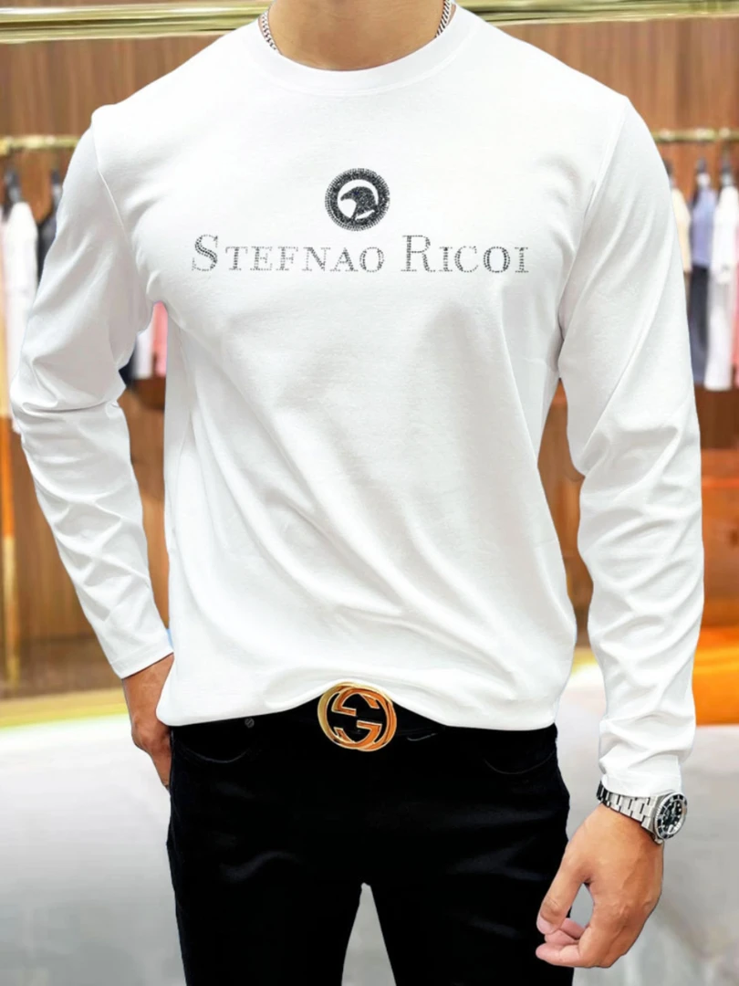 2025秋季新款男士高级感长袖T恤男士修身老鹰青年痞帅圆领打底衫