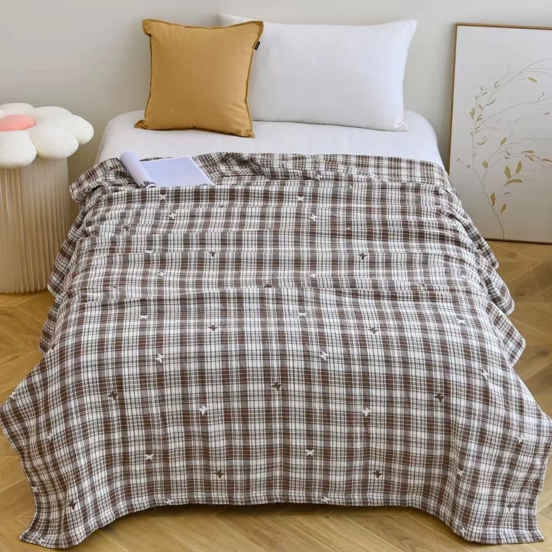 【牛哥福利】格子蝴蝶高端棉麻床毯1.5*2
