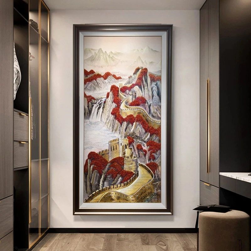 【刺绣】万里金长城玄关装饰画高档苏锦绣壁画织锦苏绣样板间挂画