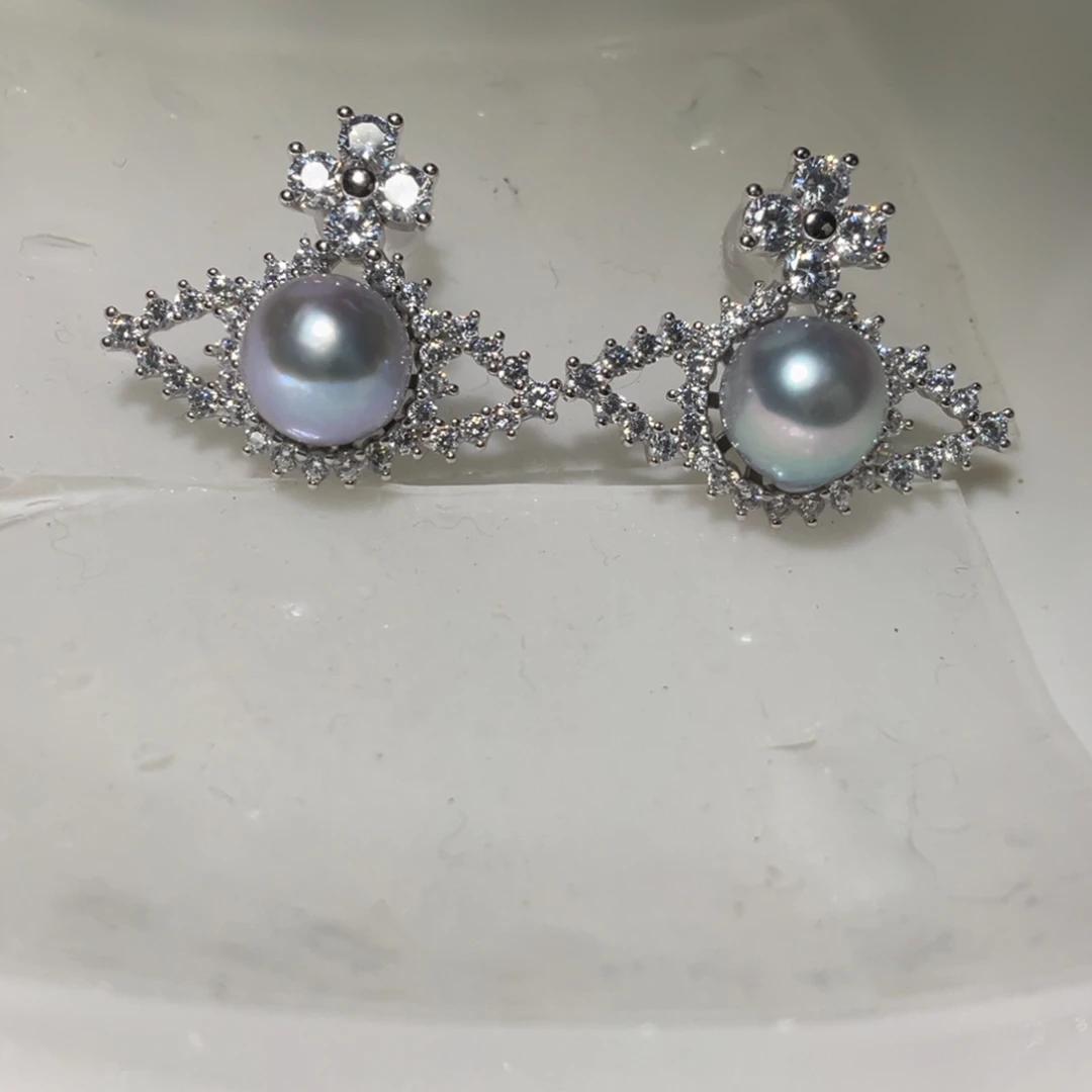 银S925镶嵌海水珍珠耳饰