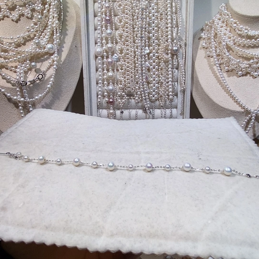 银S925镶嵌淡水珍珠手绳极光炫彩满天星手链