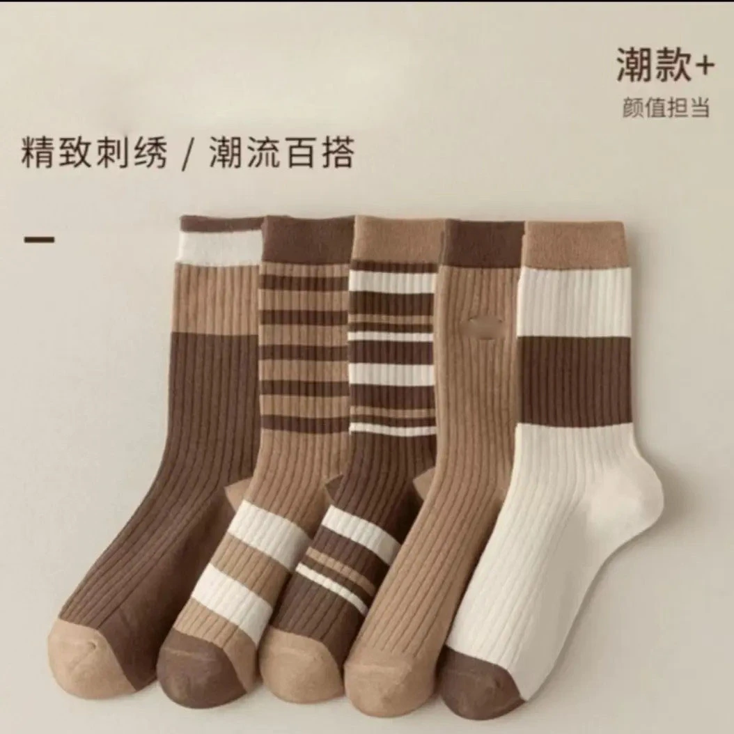 【到手5双】袜子百搭ins新款美 德色系条纹中筒袜ZYZ-03全邮