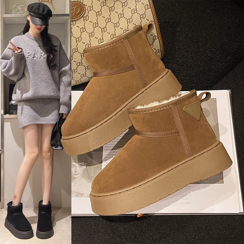 冬季新款时尚INS风琥珀流光雪地靴女款加绒加厚底增高短筒棉鞋