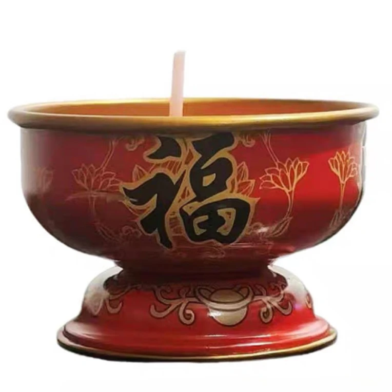 8小时金属外壳福旺杯酥油红蜡烛，喜庆过节过年供佛佳品祭祀家用