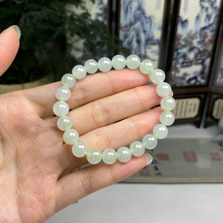 冰绿圆珠手串 天然翡翠A货