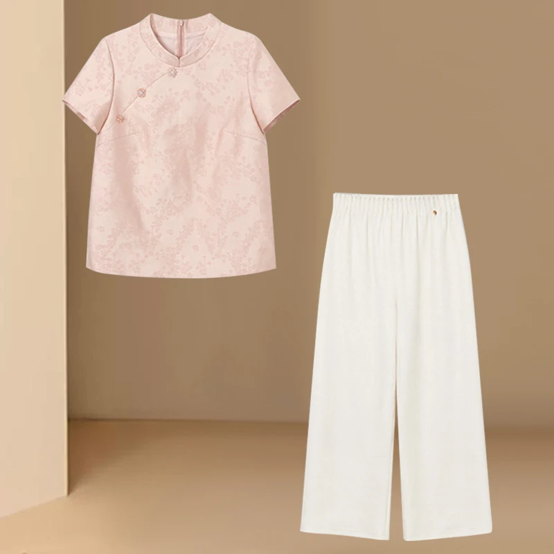 新中式中国风短袖上衣女装2025夏季新款气质高级感小衫裤子两件套