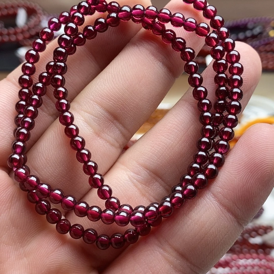 手链未镶嵌石榴石4mm毕业级酒红色