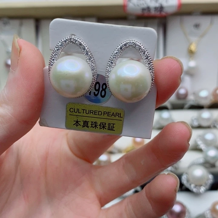 淡水珍珠耳饰银S925镶嵌13mA