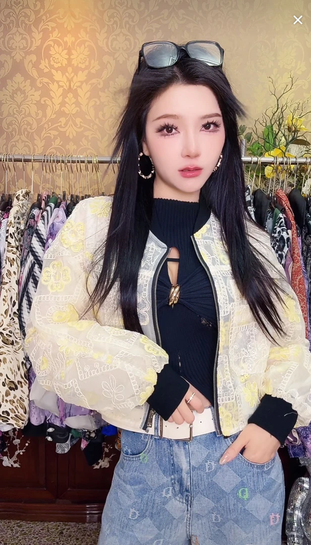 刺绣女拼接宽松型薄款长袖短外套立领时尚提花复古1774