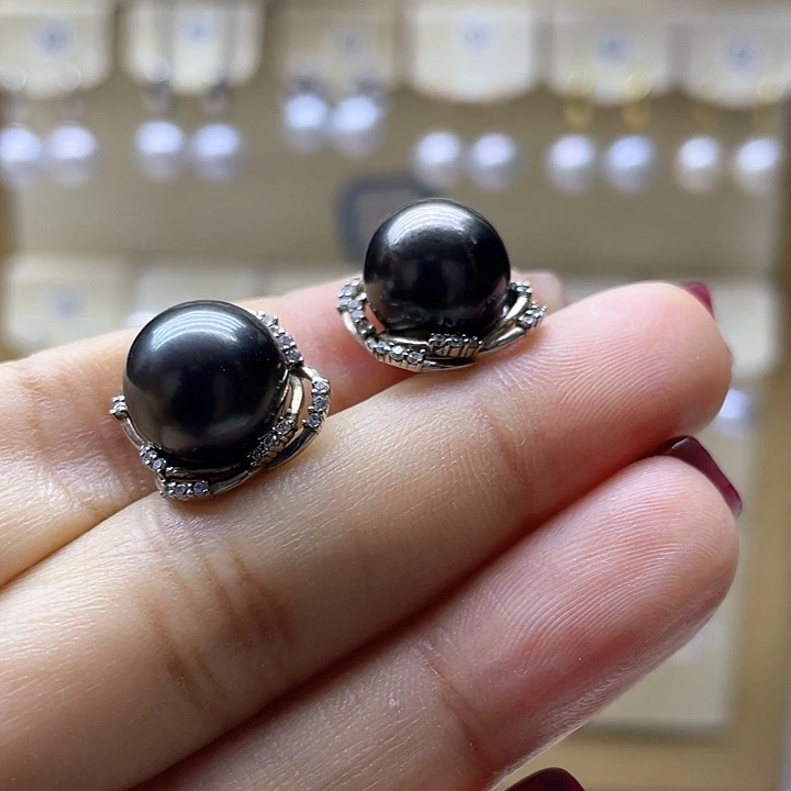 海水珍珠耳饰银S925镶嵌