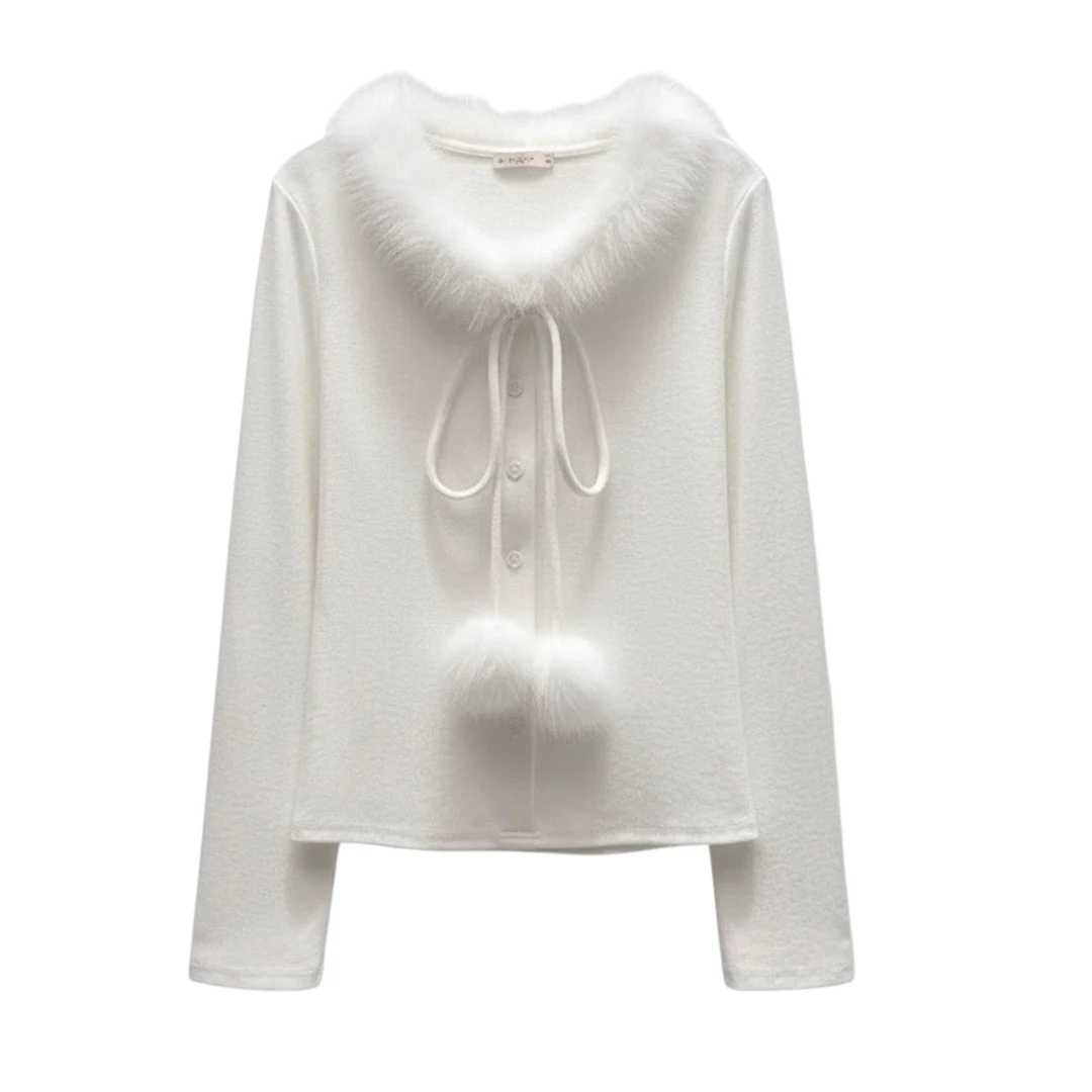 韩系慵懒风毛领修身针织衫毛衣女款时尚新款加厚内搭上衣I8-12