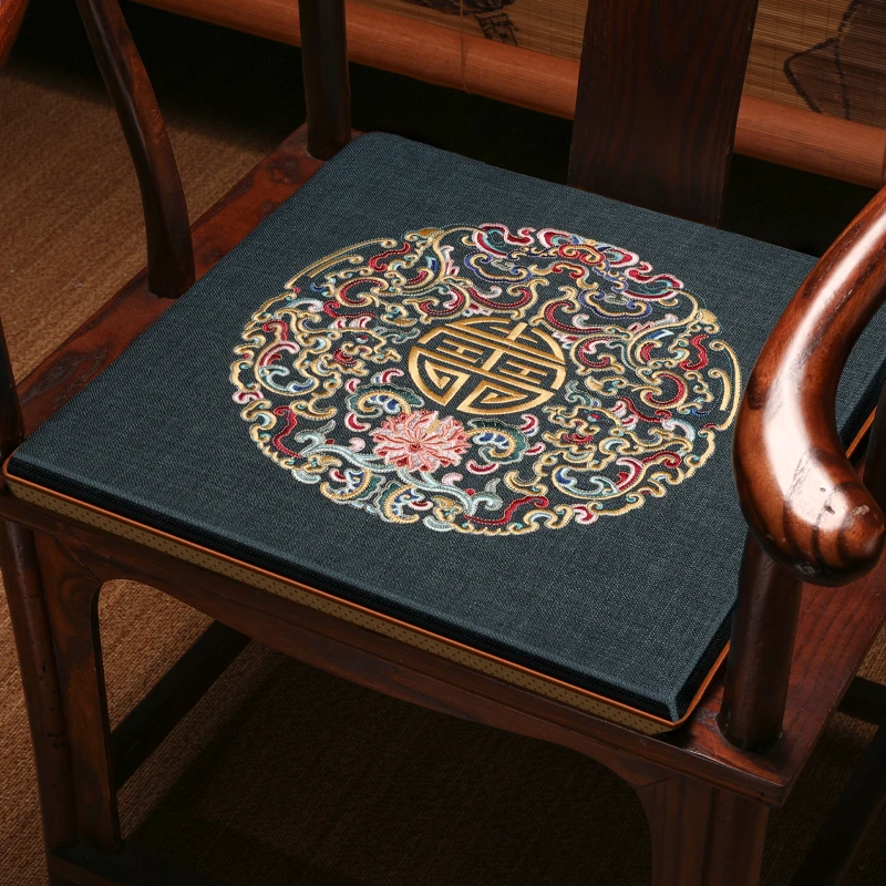 [棉麻祥瑞]中式椅子海绵垫圈椅坐垫防滑太师椅垫棉麻座垫定制