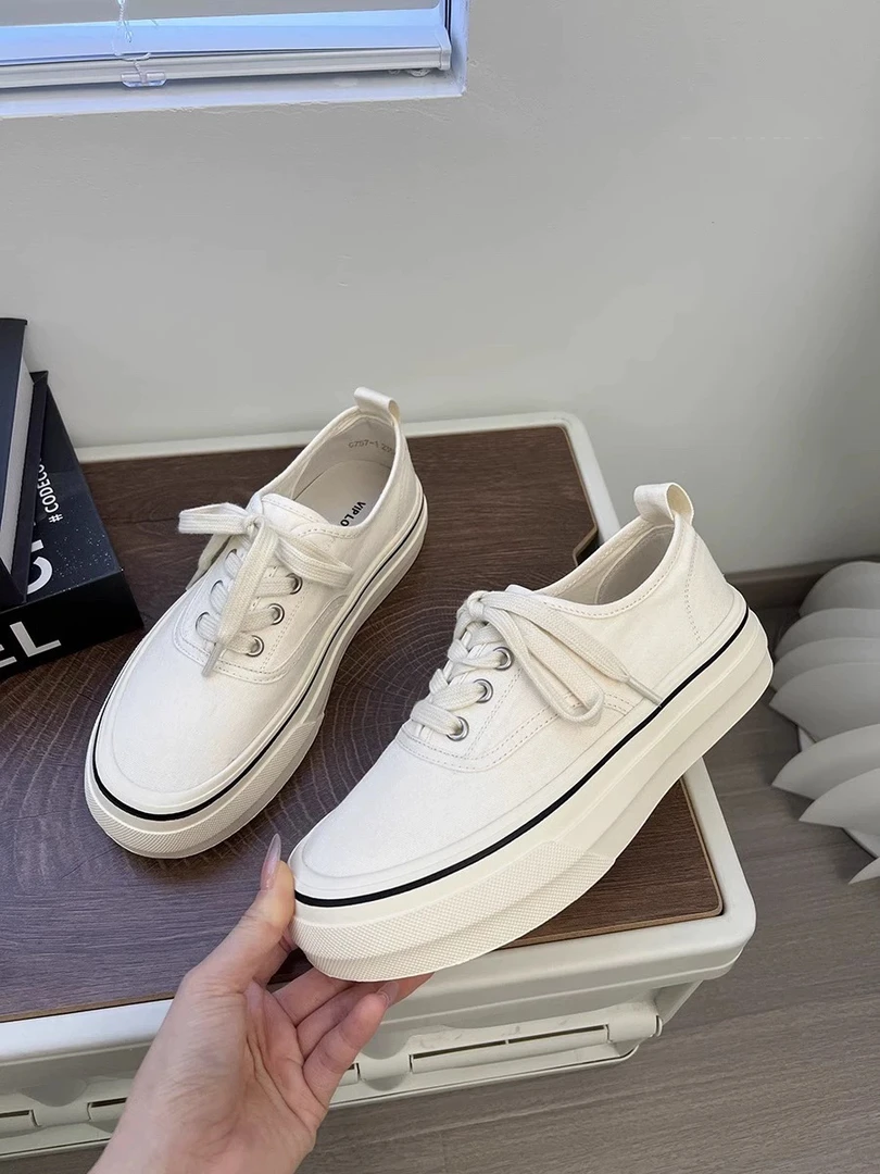 SUSU ins小众韩版春夏百搭厚底低帮休闲帆布鞋 757-1 四左4