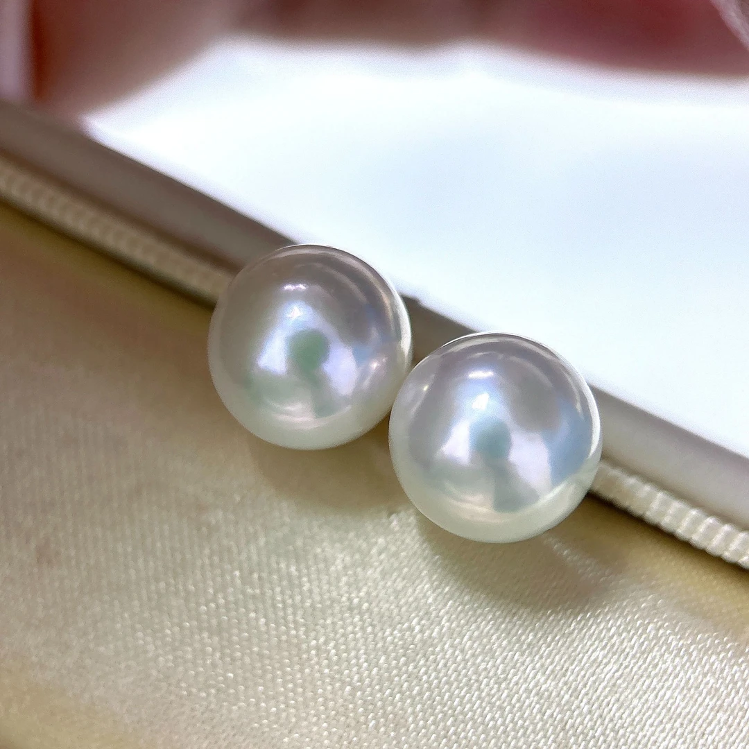 9.5-10.5mm淡水珍珠正圆极强光S925耳钉