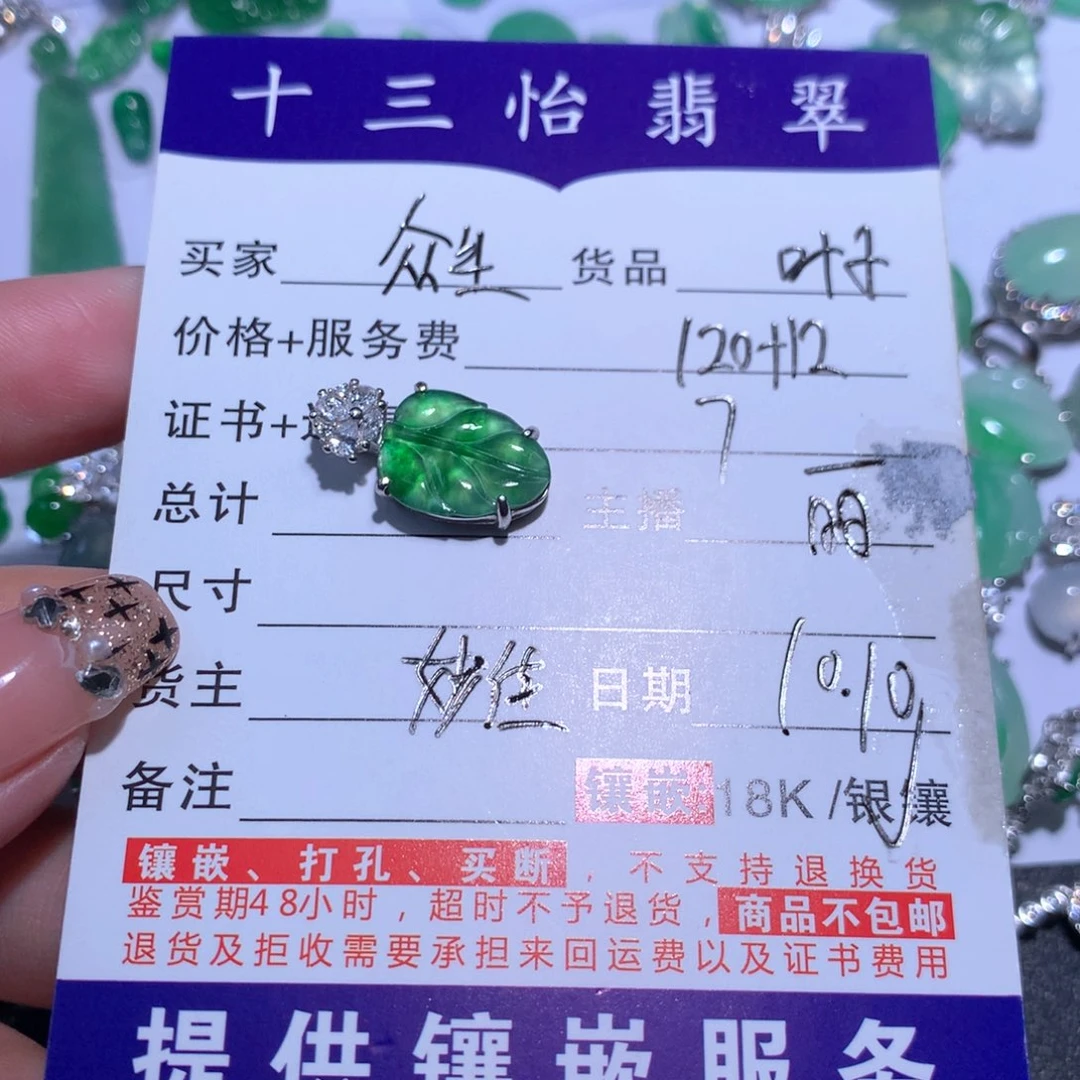Z***H翡翠银S925镶嵌颈饰叶子