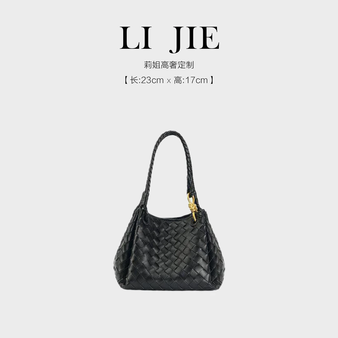 轻奢真皮编织包单肩腋下包斜挎女包2024时尚百搭日常8Q105黑色