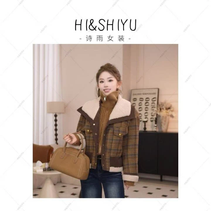 HISHIYU【威尼斯】2025白鸭绒格子加厚小香风羽绒外套上衣250903