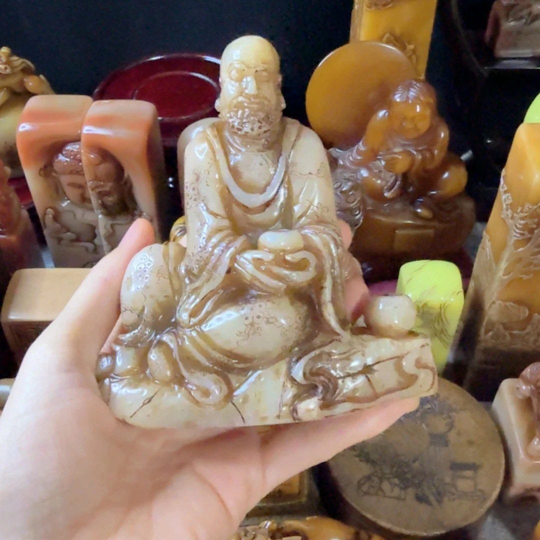 三***室印石寿山石达摩人物  鹤寿
