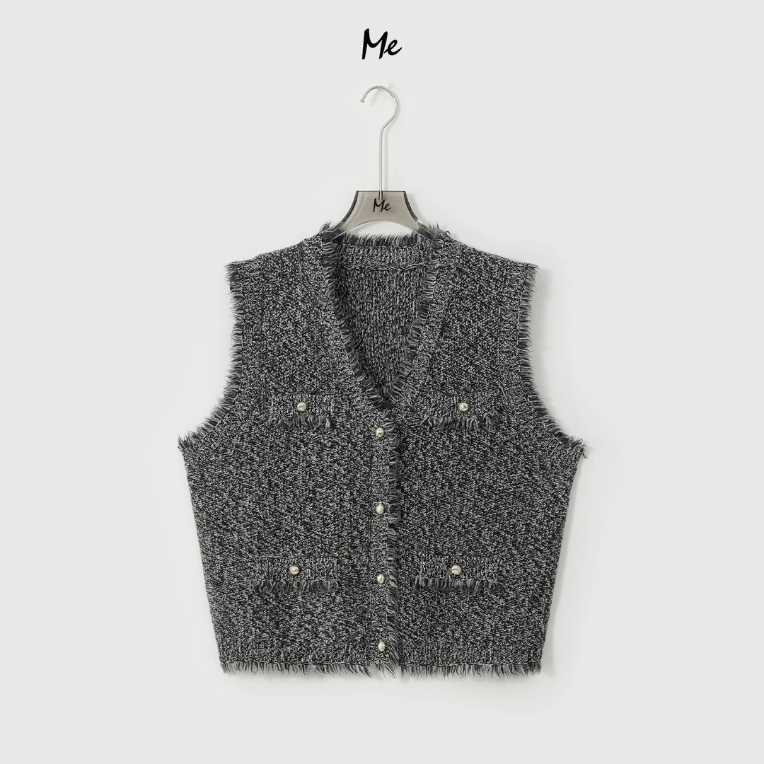 ME【100%绵羊毛邓肯流苏香香马甲】混色花纱流苏针织毛衣MESA2675