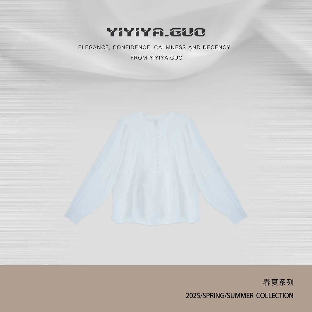 yiyiya.Guo艺艺吖【小清新】休闲时尚百搭立领提花圆领上衣1129SS52