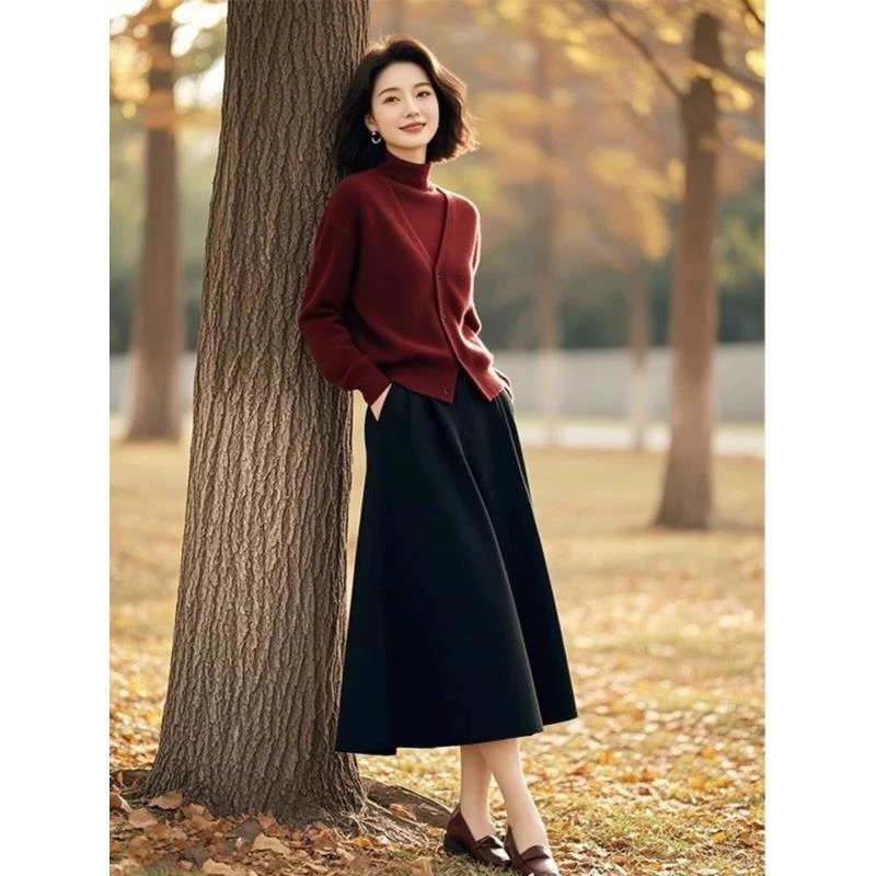 专柜同款高端时尚INS风长裙长袖时尚套装气质优雅纯欲慵懒风女装