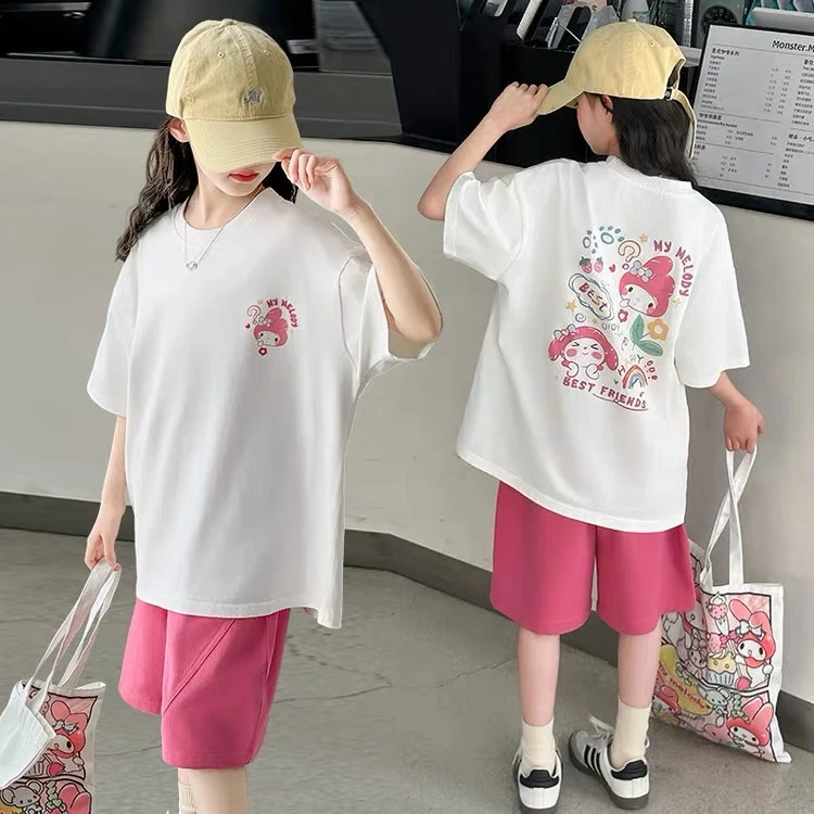 儿童夏季短袖2025新款女童夏款中大童女孩洋气简约印花百搭上衣