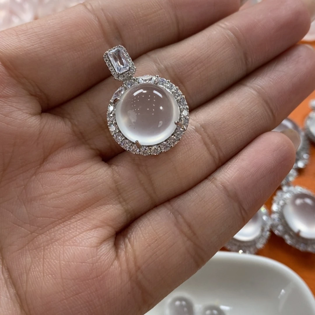 石英质玉银S925镶嵌吊坠(赠链)