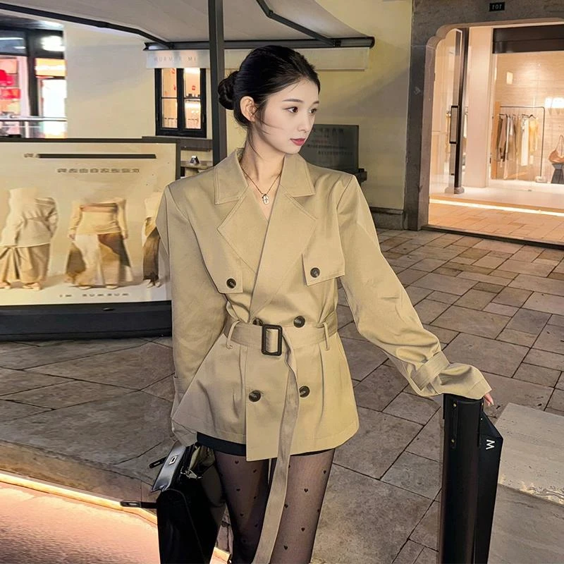 VOCKOO官方韩版高级感风衣外套女2025春秋新款英伦风小个子收腰气