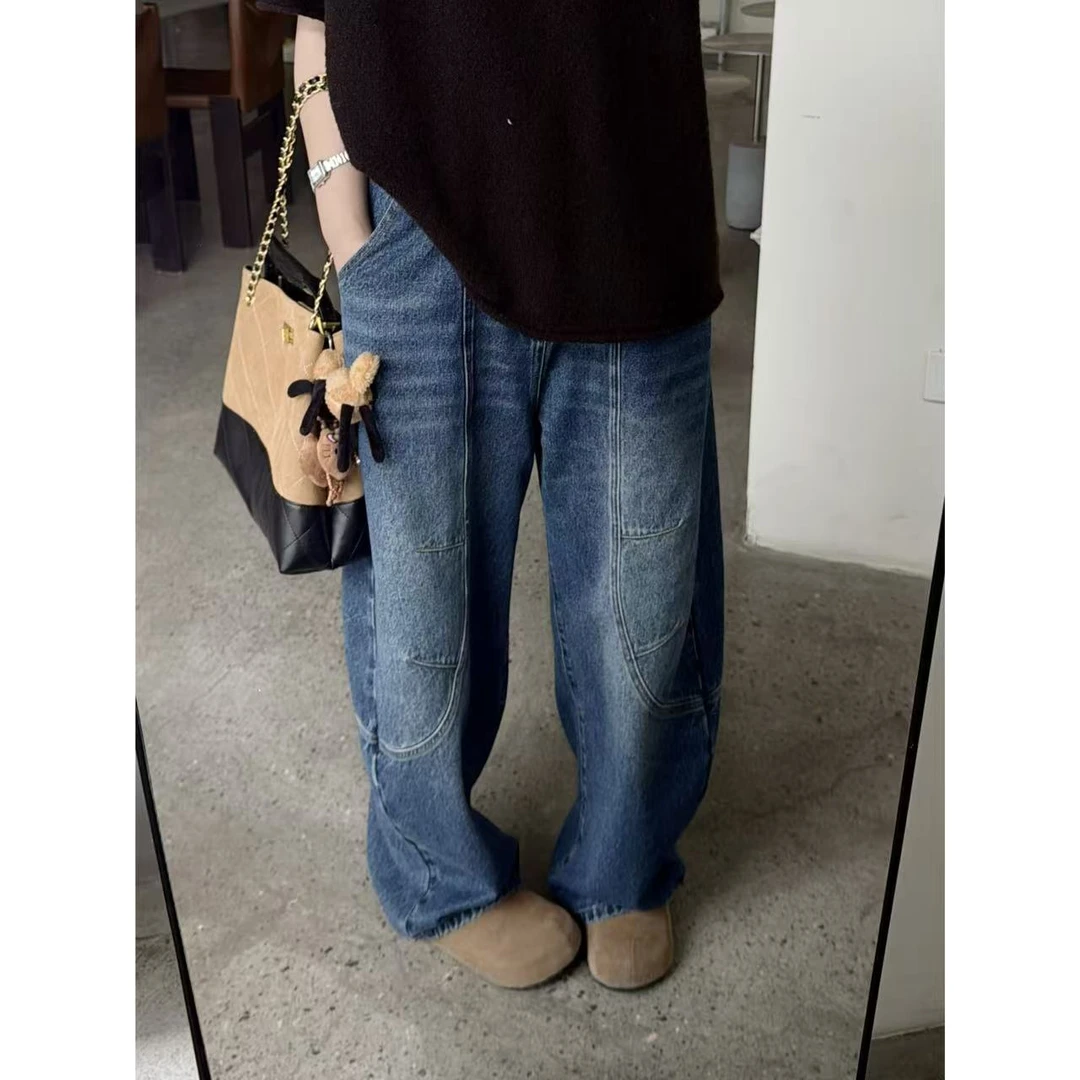 晶咕佳佳【速写衣橱】立体裁线设计感弯刀牛仔裤高腰时尚复古韩版