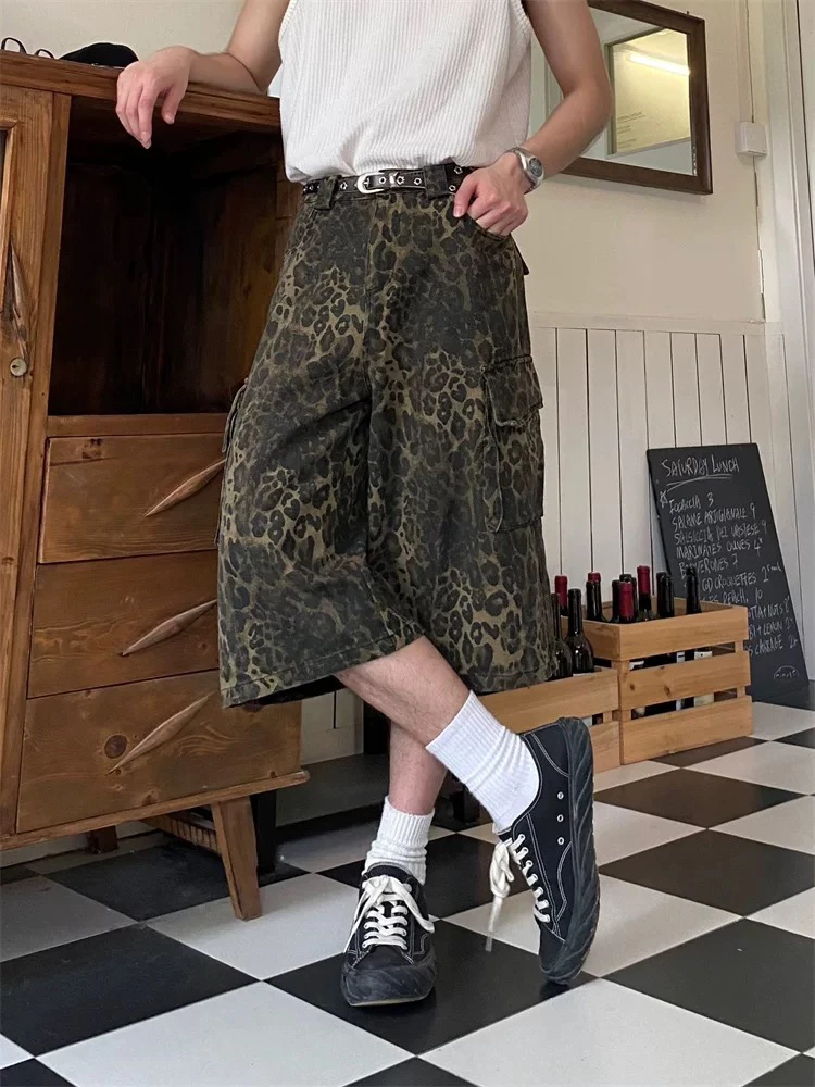 391豹纹五分裤子