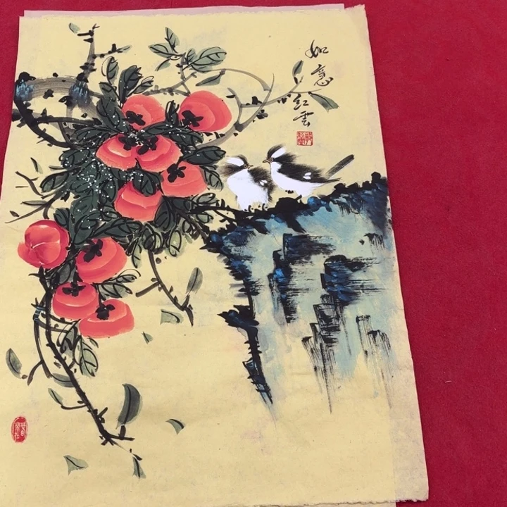 国画花鸟等图案为一体而