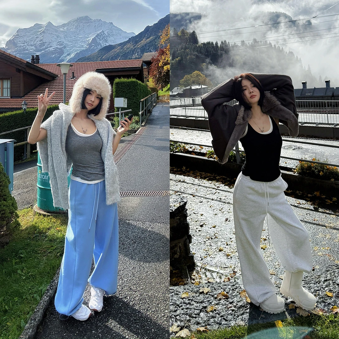 FORNI 棉慢跑潮流科技蓝紫色抽绳运动长裤美式休闲运动长裤