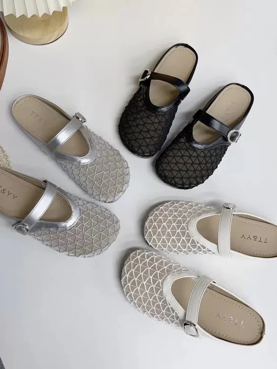 夏季包头粗跟镂空时尚修面日常平底休闲春夏包头拖