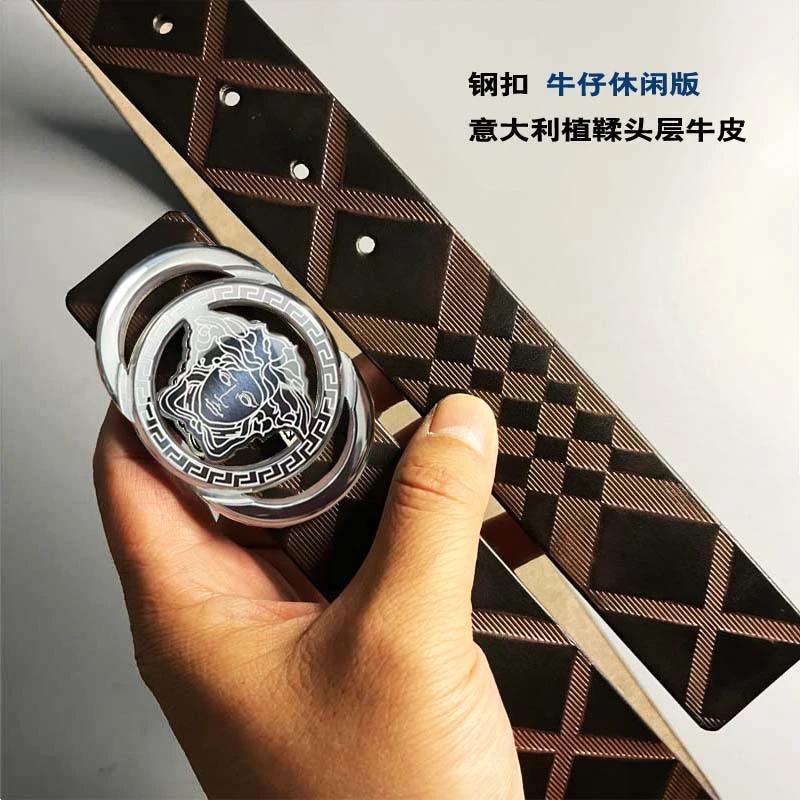 意大利植鞣头层牛皮（单层实心）手工男士皮带（钢扣）真皮休闲