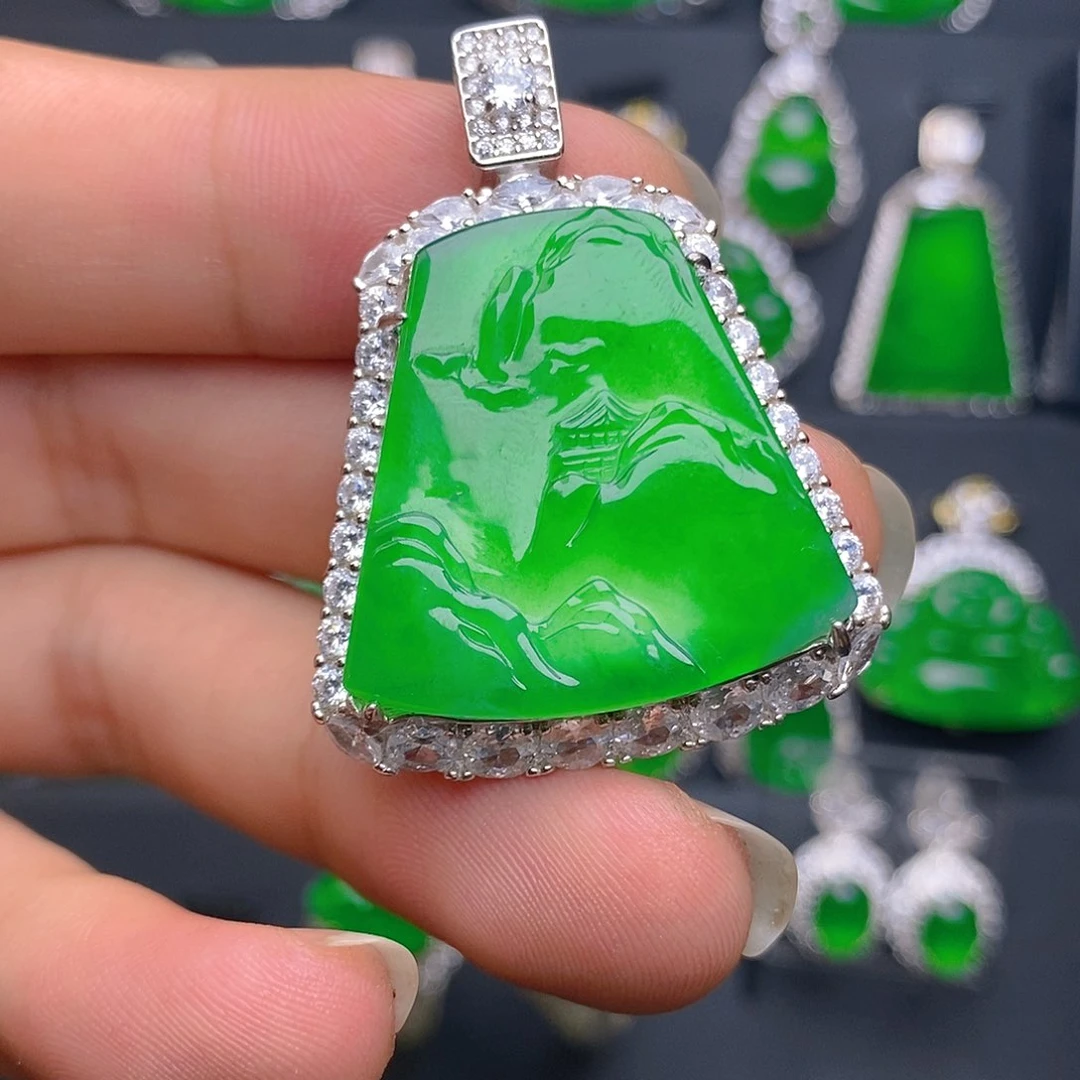 翡翠银S925镶嵌吊坠(赠链)吊坠