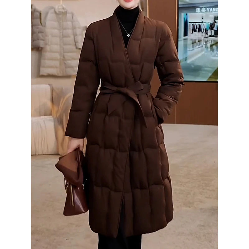 轻奢洋气长款羽绒服过膝2025新款防寒保暖显瘦不臃肿大翻领外套潮