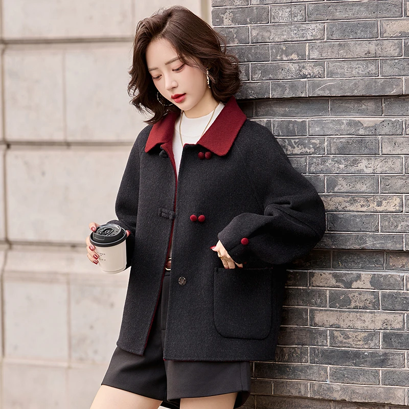 新中式双面羊绒大衣女装2025秋冬新款高级感气质减龄羊毛呢子外套