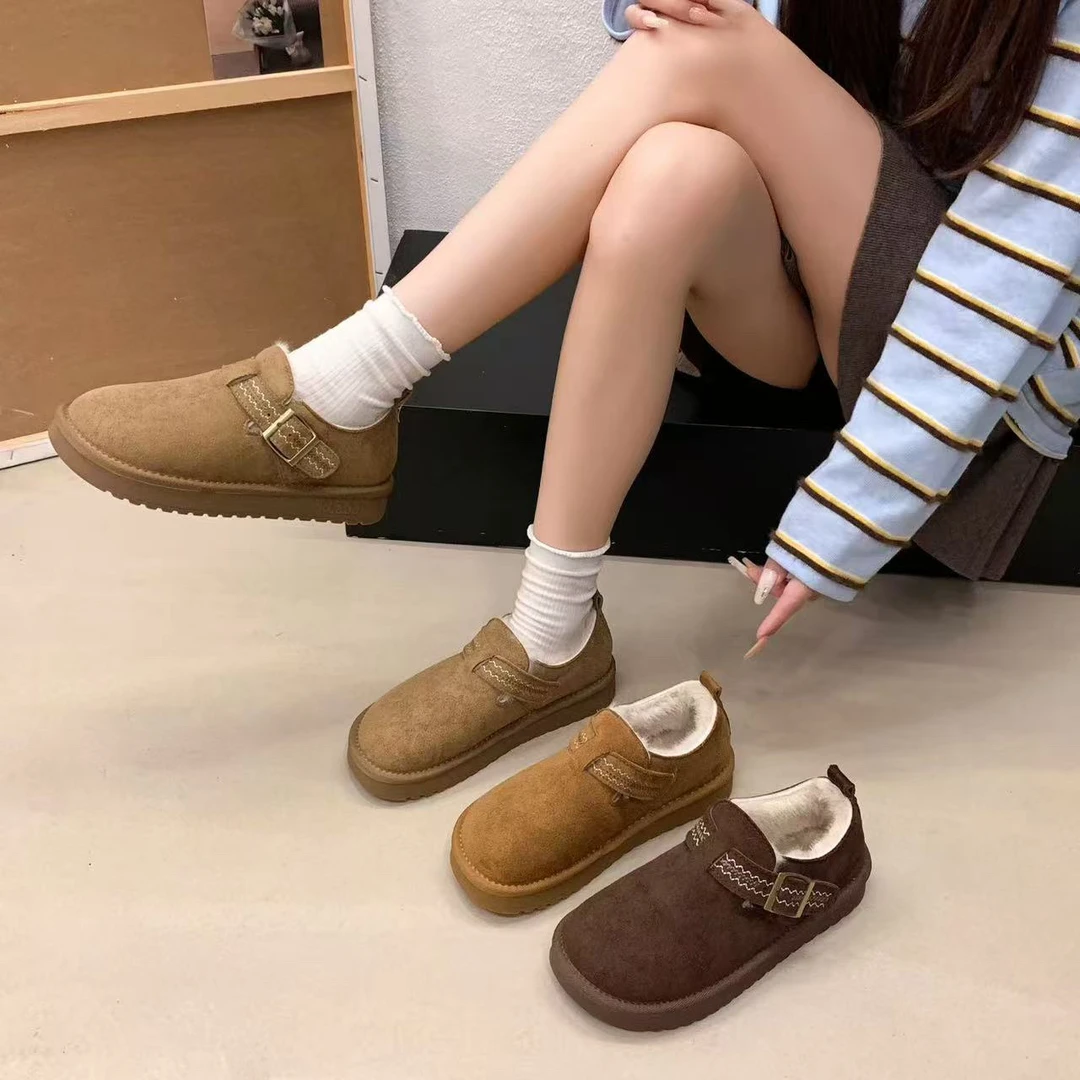 极简风耐磨勃肯一脚蹬加绒加厚防滑保暖浅口鞋A58-9