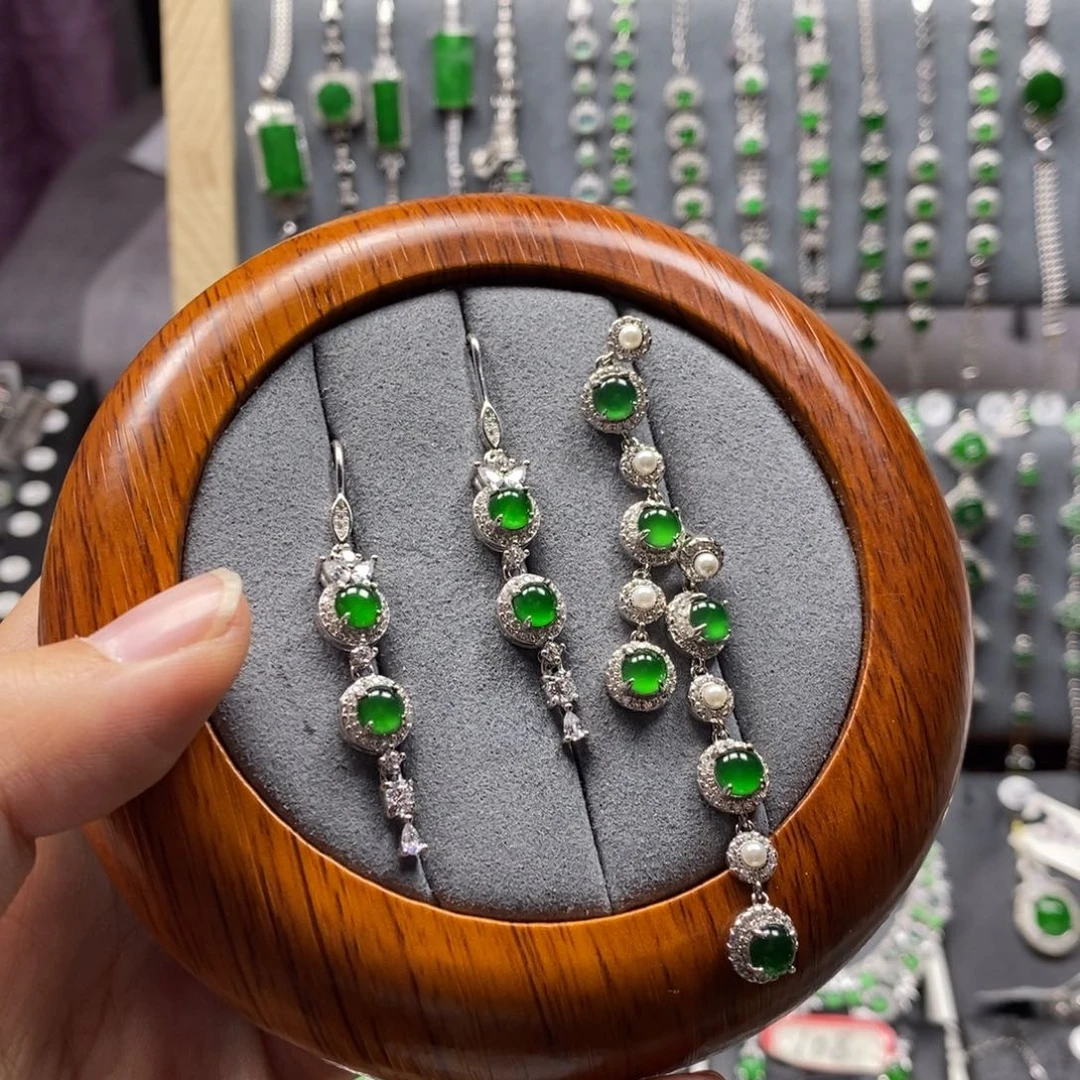 翡翠颈饰银S925镶嵌A***h2件套