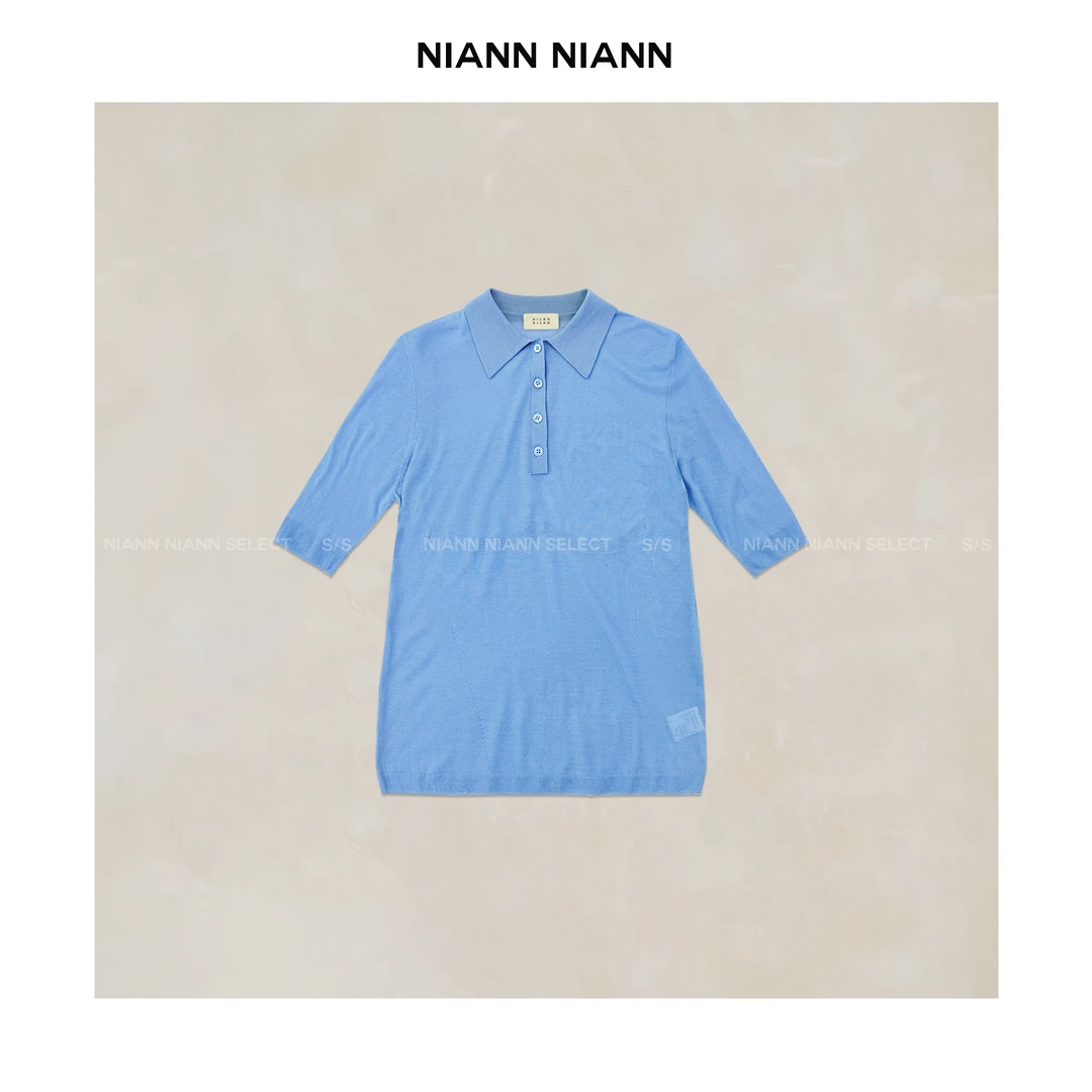NiannNiann 款新品女装法式叠搭扬子纱翻领显瘦羊毛POLO 15219